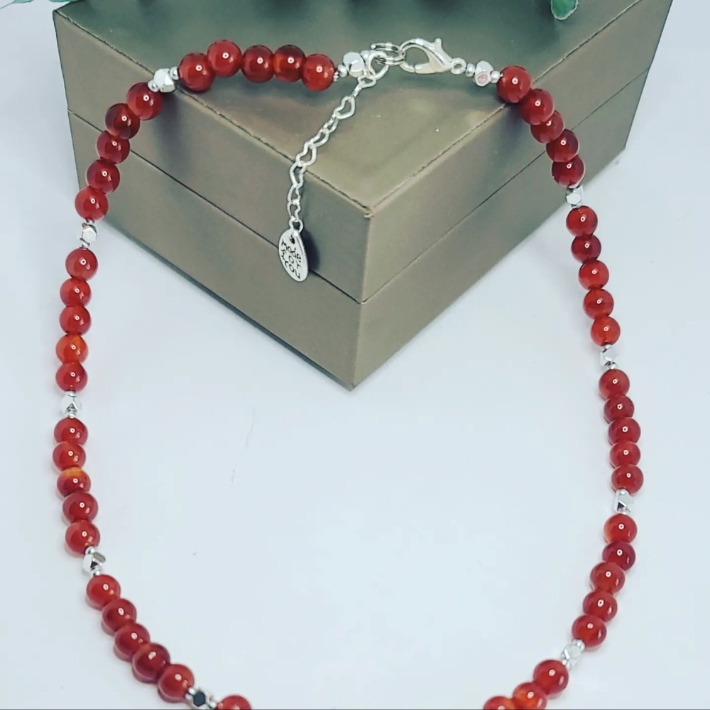 Red agate, Hematite necklace 6 mm
